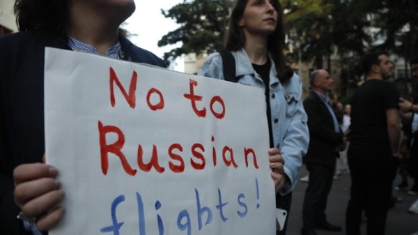 Georgians protest resumption of Russia flights